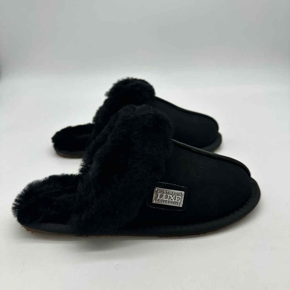 Australia Luxe Collective Black Suede & Shearling Slippers - NWT - XS size 5 - Picture 8 of 12